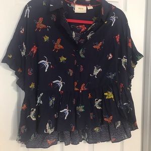 Anthropologie (Maeve) blouse with butterfly pattern.